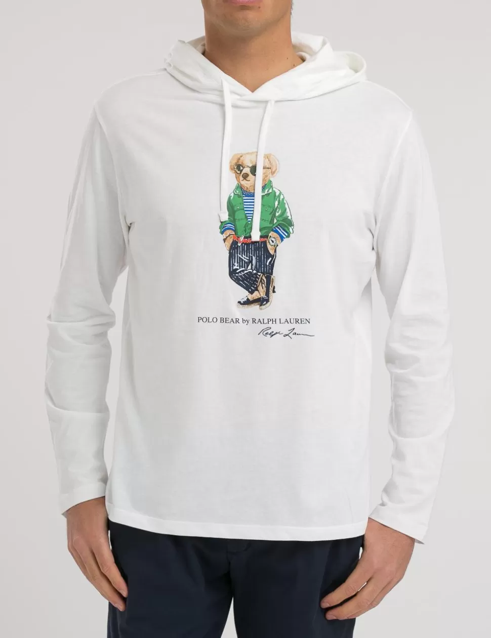 Ralph Lauren T-Shirt>T-Shirt Polo Bear A Maniche Lunghe Con Cappuccio Polo Bianco
