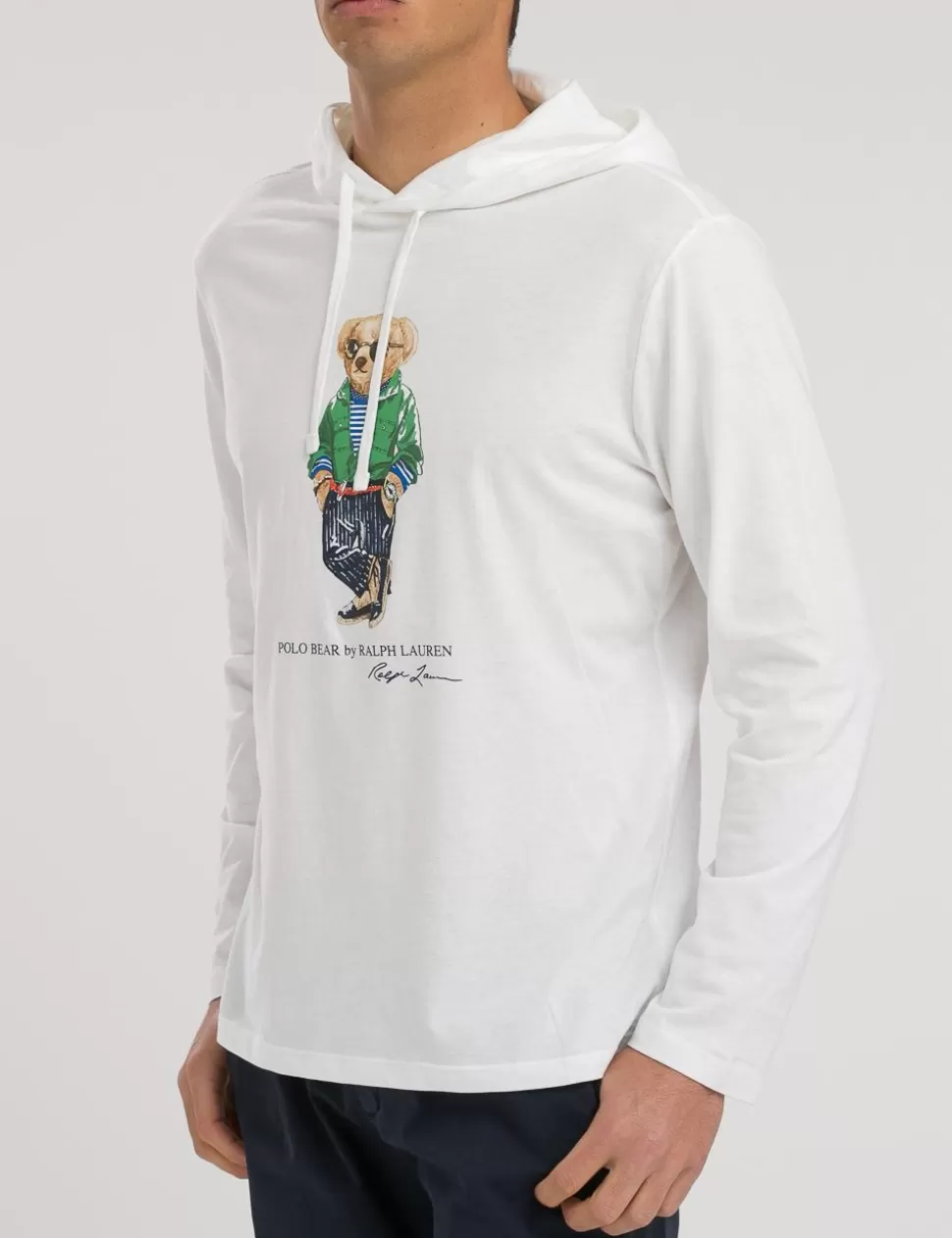 Ralph Lauren T-Shirt>T-Shirt Polo Bear A Maniche Lunghe Con Cappuccio Polo Bianco