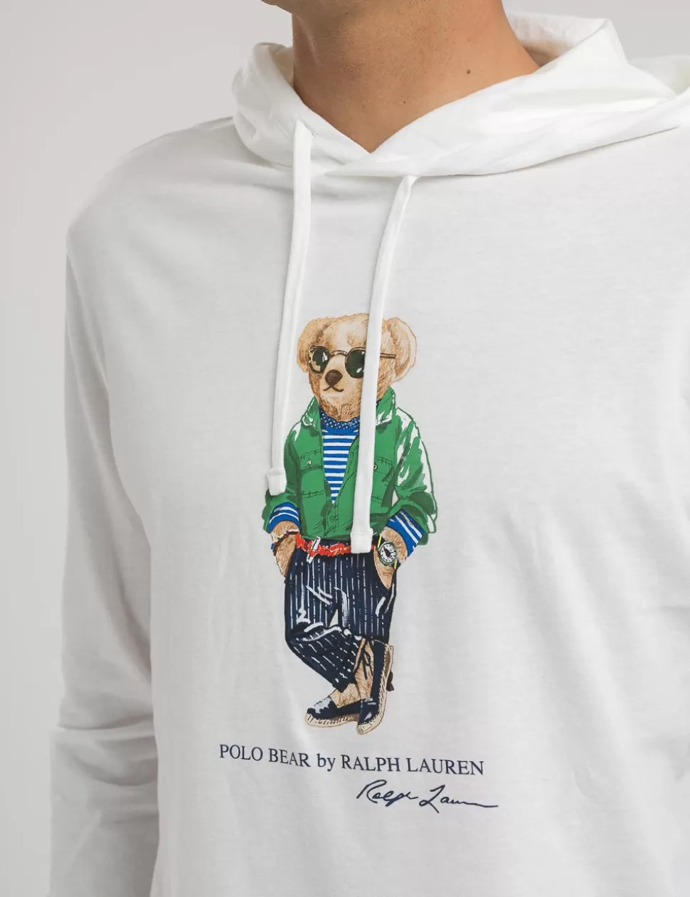 Ralph Lauren T-Shirt>T-Shirt Polo Bear A Maniche Lunghe Con Cappuccio Polo Bianco