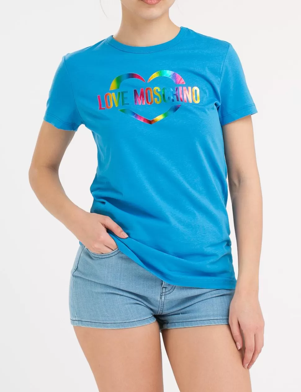 Love Moschino T-Shirt E Top>T-Shirt Shiny Colorful Heart Celeste