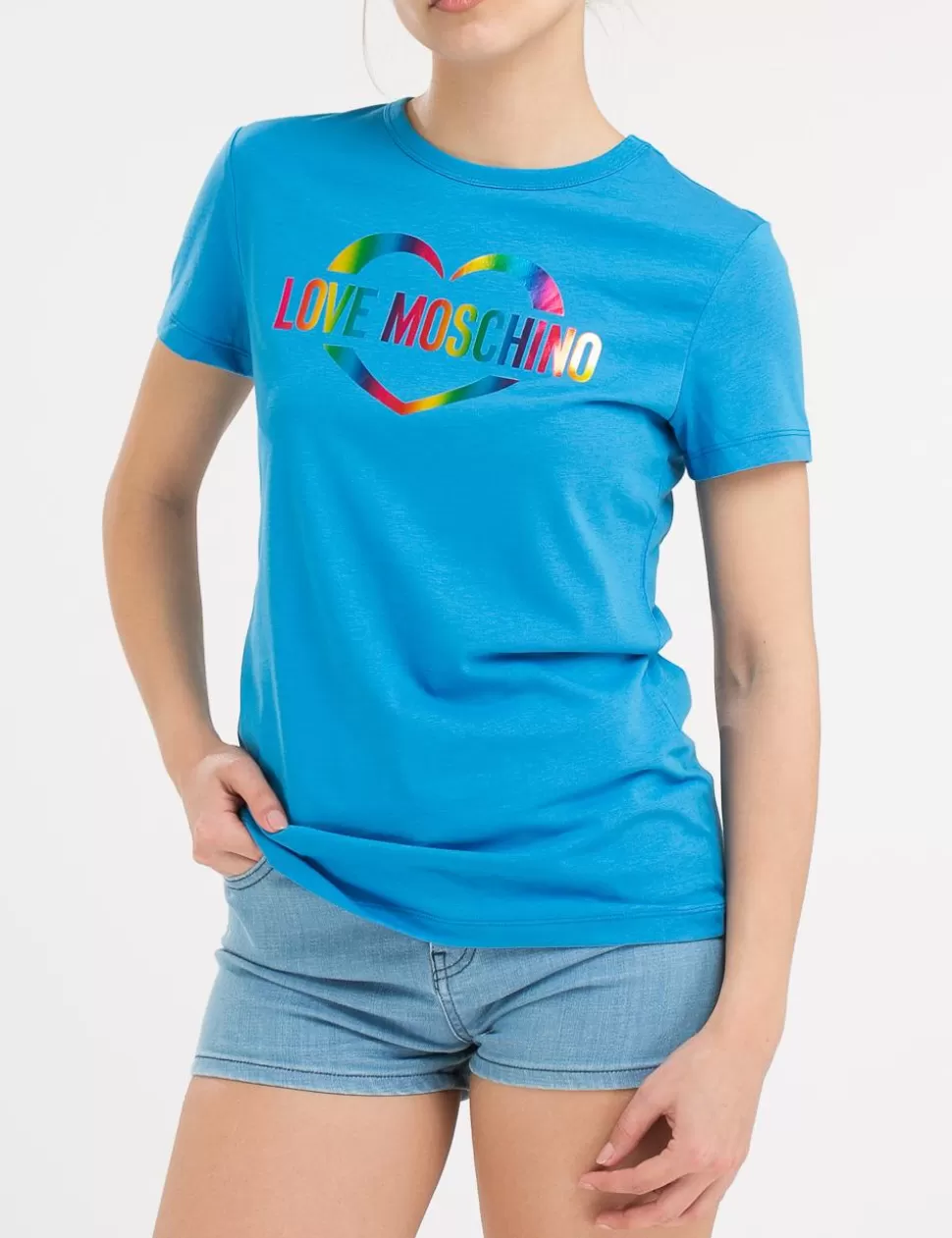 Love Moschino T-Shirt E Top>T-Shirt Shiny Colorful Heart Celeste